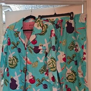 Nick & Nora Turquoise Pajamas with Bunny and Berry Print